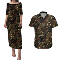 Batik Sekar Jagad Couples Matching Puletasi and Hawaiian Shirt Indonesian Traditional Pattern LT01 Black - Polynesian Pride