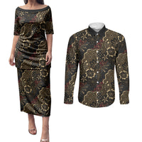Batik Sekar Jagad Couples Matching Puletasi and Long Sleeve Button Shirt Indonesian Traditional Pattern LT01 Black - Polynesian Pride
