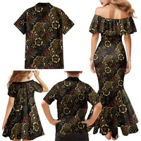 Batik Sekar Jagad Family Matching Mermaid Dress and Hawaiian Shirt Indonesian Traditional Pattern LT01 Mom's Dress Black - Polynesian Pride