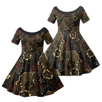 Batik Sekar Jagad Family Matching Mermaid Dress and Hawaiian Shirt Indonesian Traditional Pattern LT01 Daughter's Dress Black - Polynesian Pride