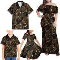 Batik Sekar Jagad Family Matching Off Shoulder Maxi Dress and Hawaiian Shirt Indonesian Traditional Pattern
