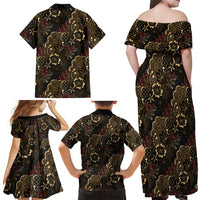 Batik Sekar Jagad Family Matching Off Shoulder Maxi Dress and Hawaiian Shirt Indonesian Traditional Pattern LT01 Mom's Dress Black - Polynesian Pride