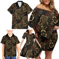 Batik Sekar Jagad Family Matching Off Shoulder Short Dress and Hawaiian Shirt Indonesian Traditional Pattern LT01 - Polynesian Pride