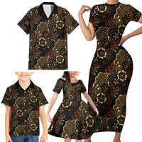 Batik Sekar Jagad Family Matching Short Sleeve Bodycon Dress and Hawaiian Shirt Indonesian Traditional Pattern