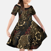 Batik Sekar Jagad Kid Short Sleeve Dress Indonesian Traditional Pattern LT01 KID Black - Polynesian Pride