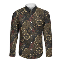 Batik Sekar Jagad Long Sleeve Button Shirt Indonesian Traditional Pattern LT01 Unisex Black - Polynesian Pride