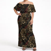 Batik Sekar Jagad Off Shoulder Maxi Dress Indonesian Traditional Pattern LT01 Women Black - Polynesian Pride