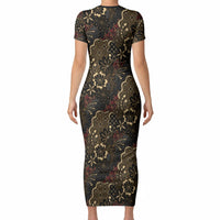 Batik Sekar Jagad Short Sleeve Bodycon Dress Indonesian Traditional Pattern LT01 - Polynesian Pride