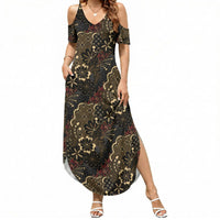 Batik Sekar Jagad Summer Maxi Dress Indonesian Traditional Pattern LT01 Women Black - Polynesian Pride