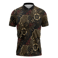 Batik Sekar Jagad Zipper Polo Shirt Indonesian Traditional Pattern LT01 Black - Polynesian Pride