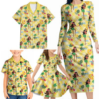 Hawaii Hula Girl Tropical Family Matching Long Sleeve Bodycon Dress and Hawaiian Shirt Yellow Palaka LT01 - Polynesian Pride
