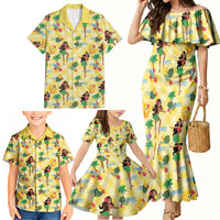 Hawaii Hula Girl Tropical Family Matching Mermaid Dress and Hawaiian Shirt Yellow Palaka LT01 - Polynesian Pride
