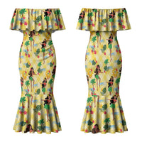 Hawaii Hula Girl Tropical Family Matching Mermaid Dress and Hawaiian Shirt Yellow Palaka LT01 Mom's Dress Yellow - Polynesian Pride