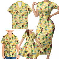Hawaii Hula Girl Tropical Family Matching Short Sleeve Bodycon Dress and Hawaiian Shirt Yellow Palaka LT01 - Polynesian Pride