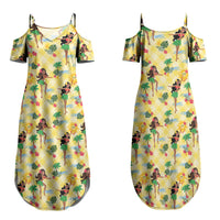 Hawaii Hula Girl Tropical Family Matching Summer Maxi Dress and Hawaiian Shirt Yellow Palaka
