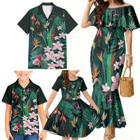 Hawaii Hummingbird Tropical Flowers Family Matching Mermaid Dress and Hawaiian Shirt Dark Green LT01 - Polynesian Pride