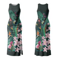 Hawaii Hummingbird Tropical Flowers Family Matching Tank Maxi Dress and Hawaiian Shirt Dark Green LT01 Mom's Dress Green - Polynesian Pride