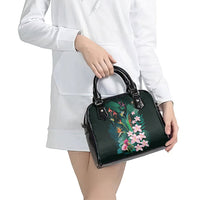 Hawaii Hummingbird Tropical Flowers Shoulder Handbag Dark Green