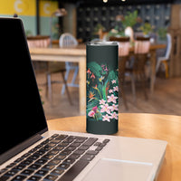 Hawaii Hummingbird Tropical Flowers Skinny Tumbler Dark Green