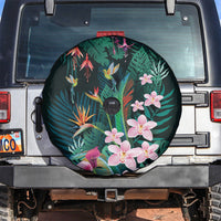 Hawaii Hummingbird Tropical Flowers Spare Tire Cover Dark Green