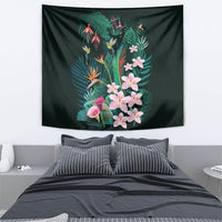 Hawaii Hummingbird Tropical Flowers Tapestry Dark Green