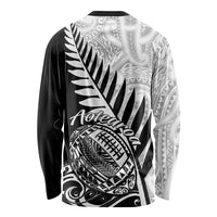 New Zealand Silver Fern Rugby Long Sleeve Shirt Aotearoa Maori Black Version LT01