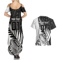 Custom New Zealand Silver Fern Rugby Couples Matching Summer Maxi Dress and Hawaiian Shirt Aotearoa Maori White Version LT01 - Polynesian Pride