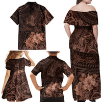 Bula Fiji Masi Family Matching Off Shoulder Maxi Dress and Hawaiian Shirt Fijian Tapa Vintage Dark Brown Version LT01 - Polynesian Pride