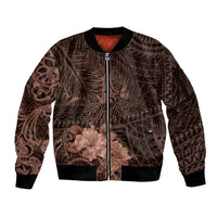 Bula Fiji Masi Sleeve Zip Bomber Jacket Fijian Tapa Vintage Dark Brown Version LT01 Unisex Brown - Polynesian Pride