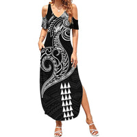Hawaii Valentine Family Matching Summer Maxi Dress and Hawaiian Shirt Kakau Polynesian Heart LT01 Mom's Dress Black - Polynesian Pride
