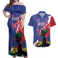 Personalised Haiti Le Marron Inconnu Couples Matching Off Shoulder Maxi Dress and Hawaiian Shirt Dashiki Mix Polynesian Pattern LT01 Blue - Polynesian Pride
