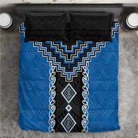 Blue Niho Taniwha Mix Poutama Bedding Set Unique Taniko Aotearoa