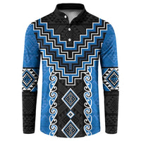 Blue Niho Taniwha Mix Poutama Button Sweatshirt Unique Taniko Aotearoa