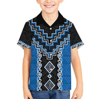 Blue Niho Taniwha Mix Poutama Kid Hawaiian Shirt Unique Taniko Aotearoa LT01 Kid Blue - Polynesian Pride