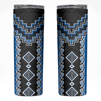 Blue Niho Taniwha Mix Poutama Skinny Tumbler Unique Taniko Aotearoa