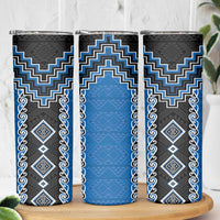 Blue Niho Taniwha Mix Poutama Skinny Tumbler Unique Taniko Aotearoa