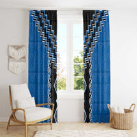 Blue Niho Taniwha Mix Poutama Window Curtain Unique Taniko Aotearoa