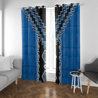 Blue Niho Taniwha Mix Poutama Window Curtain Unique Taniko Aotearoa