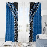 Blue Niho Taniwha Mix Poutama Window Curtain Unique Taniko Aotearoa