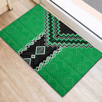 Green Niho Taniwha Mix Poutama Rubber Doormat Unique Taniko Aotearoa