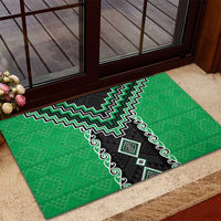 Green Niho Taniwha Mix Poutama Rubber Doormat Unique Taniko Aotearoa