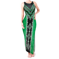 Green Niho Taniwha Mix Poutama Tank Maxi Dress Unique Taniko Aotearoa