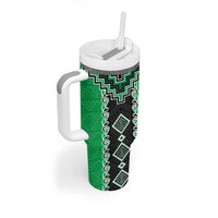 Green Niho Taniwha Mix Poutama Tumbler With Handle Unique Taniko Aotearoa