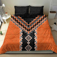 Orange Niho Taniwha Mix Poutama Bedding Set Unique Taniko Aotearoa
