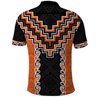 Orange Niho Taniwha Mix Poutama Polo Shirt Unique Taniko Aotearoa