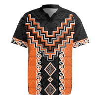 Orange Niho Taniwha Mix Poutama Rugby Jersey Unique Taniko Aotearoa