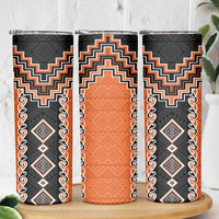 Orange Niho Taniwha Mix Poutama Skinny Tumbler Unique Taniko Aotearoa
