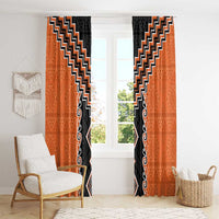Orange Niho Taniwha Mix Poutama Window Curtain Unique Taniko Aotearoa