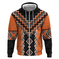 Orange Niho Taniwha Mix Poutama Zip Hoodie Unique Taniko Aotearoa