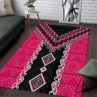 Pink Niho Taniwha Mix Poutama Area Rug Unique Taniko Aotearoa